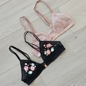 Miiyu Sheer Lace Floral Embroidery Front Closure Bralette Lot Of 2 Bras, XS